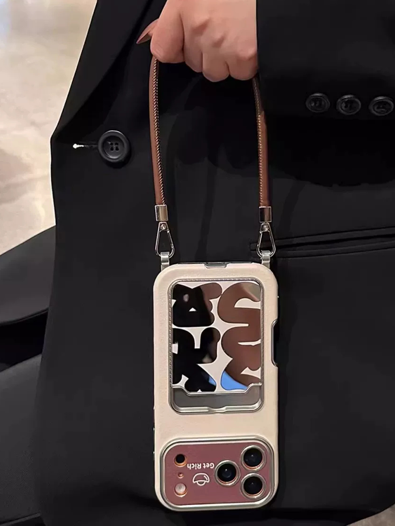 Phone Cases With Loop - Luxury Leather Mirror Card Holder Phone