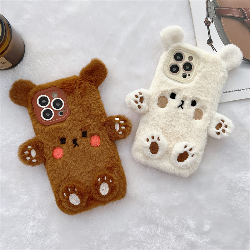 Korean 3D Cartoon Bear Fluffy  - Phone Cases For Iphone 13 review and price