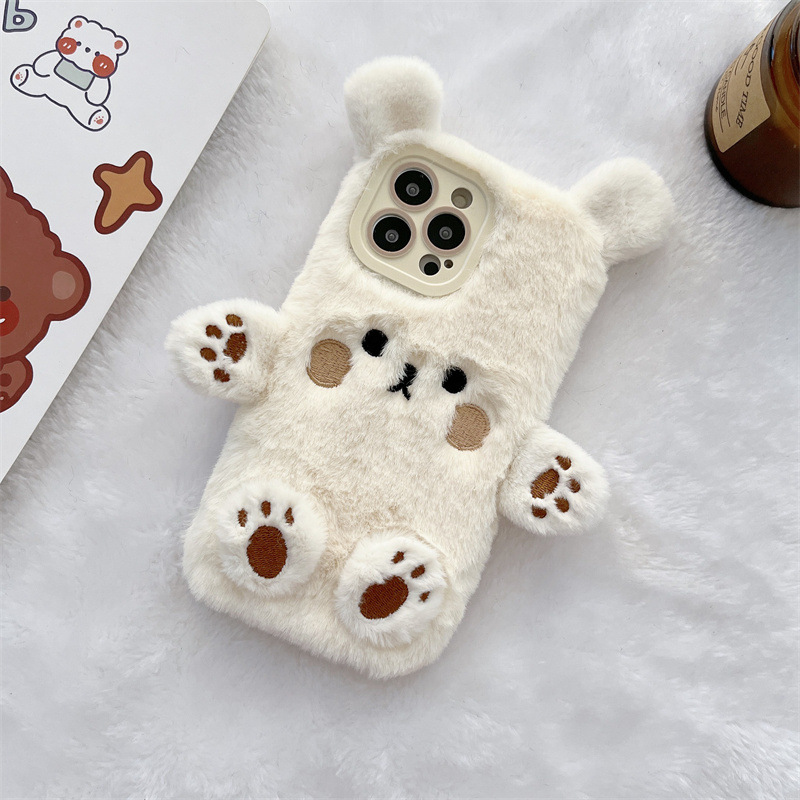 Korean 3D Cartoon Bear Fluffy  - Phone Cases For Iphone 13 review and price