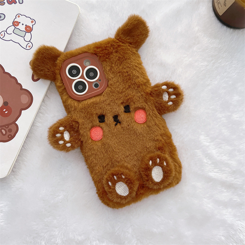 Korean 3D Cartoon Bear Fluffy  - Phone Cases For Iphone 13 review and price