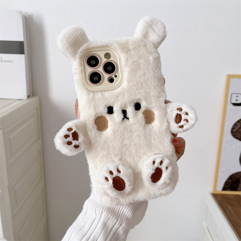 Korean 3D Cartoon Bear Fluffy  - Phone Cases For Iphone 13 review and price