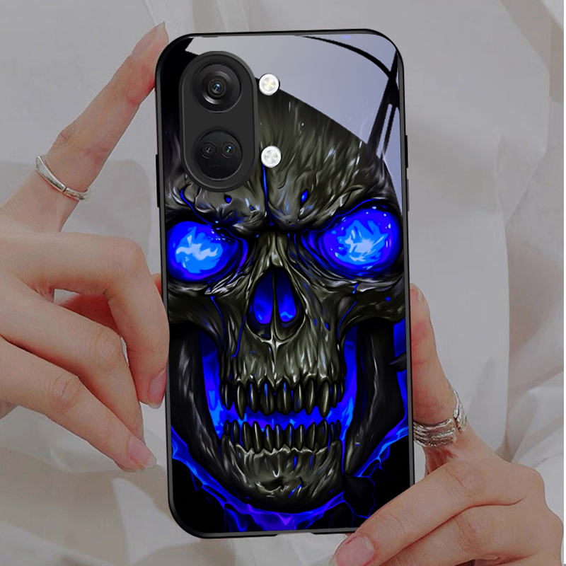 Blue Glowing Fire Skull Black  - Phone Cases Oneplus review and price